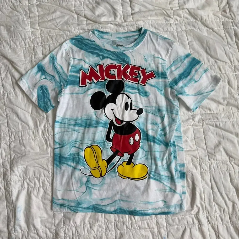 Mickey mouse graphic tee White and blue tie‎ dye youth size 10 summer casual